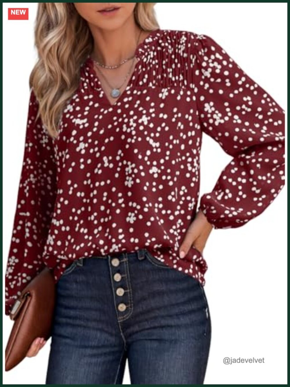 Womens V Neck Floral Print Smocked Long Sleeve Chiffon Blouse Boho Casual